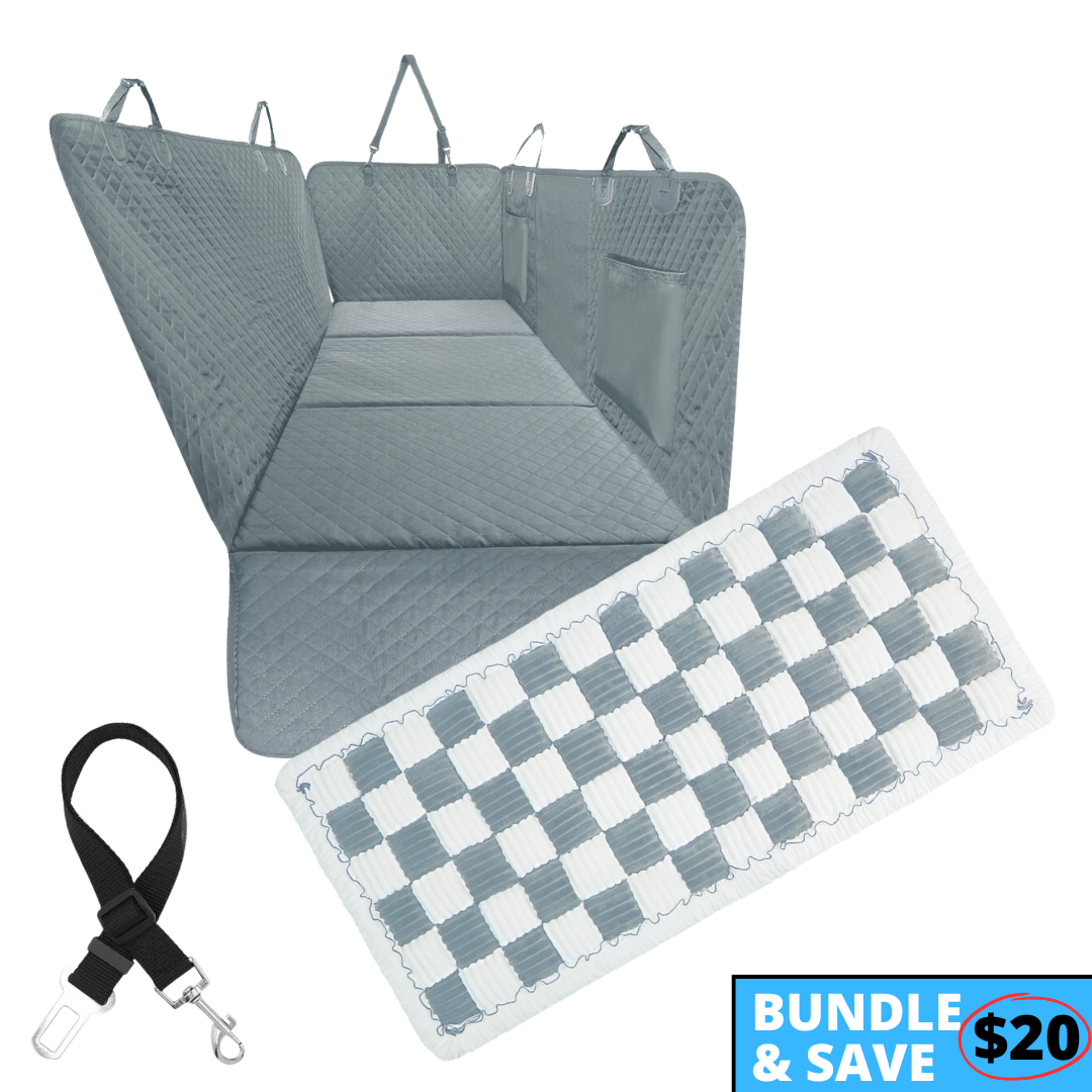 NEW Waterproof Hard Bottom Car & Truck Seat Foldable Hammock Cover With Storage Pockets, Side Flaps, Headrest Straps, Seat Anchors, & Mesh Window (+FREE SAFETY BELT!)