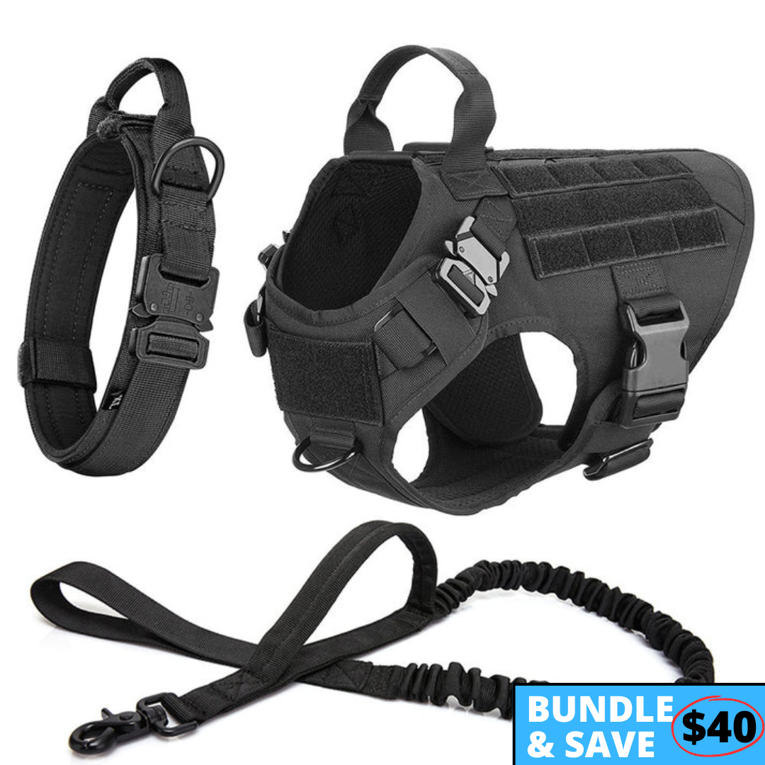 Classic Heavy-Duty Tactical No-Pull Team K9™ Dog Harness With Front & Back D-Rings, Quick-Release Metal-Buckles, Hook & Loop Panels, & Top Handle