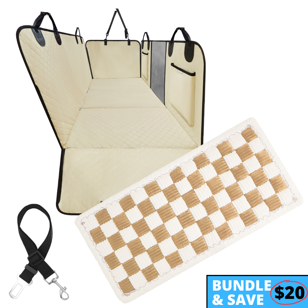NEW Waterproof Hard Bottom Car & Truck Seat Foldable Hammock Cover With Storage Pockets, Side Flaps, Headrest Straps, Seat Anchors, & Mesh Window (+FREE SAFETY BELT!)