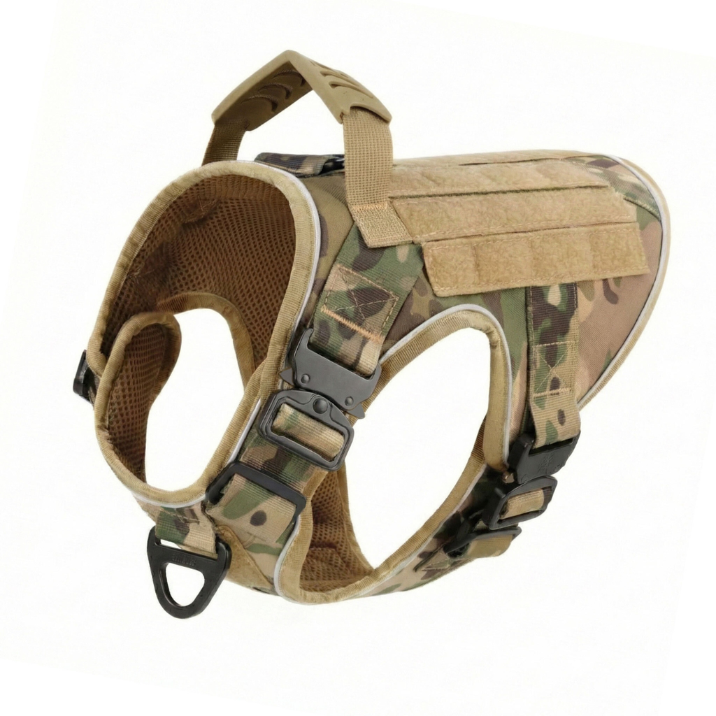 NEW Upgraded Tactical No-Pull Team K9™ Dog Harness with 4 Quick-Release Metal Buckles, Reinforced Front & Back V-Rings, Hook & Loop Panels, Adjustable Straps, Reflective Strips, & Top Handle