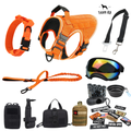 10-In-1 Tactical K9 Harness System - Full Set Dog Harness Bundle (Includes: Tactical No-Pull Dog Harness + Bungee Leash + Collar + MOLLE Pouches + First Aid Kit + 12 Hook & Loop Patches + Dog Goggles + Safety Belt + Travel Water Bowl + Dog Waste Bags)