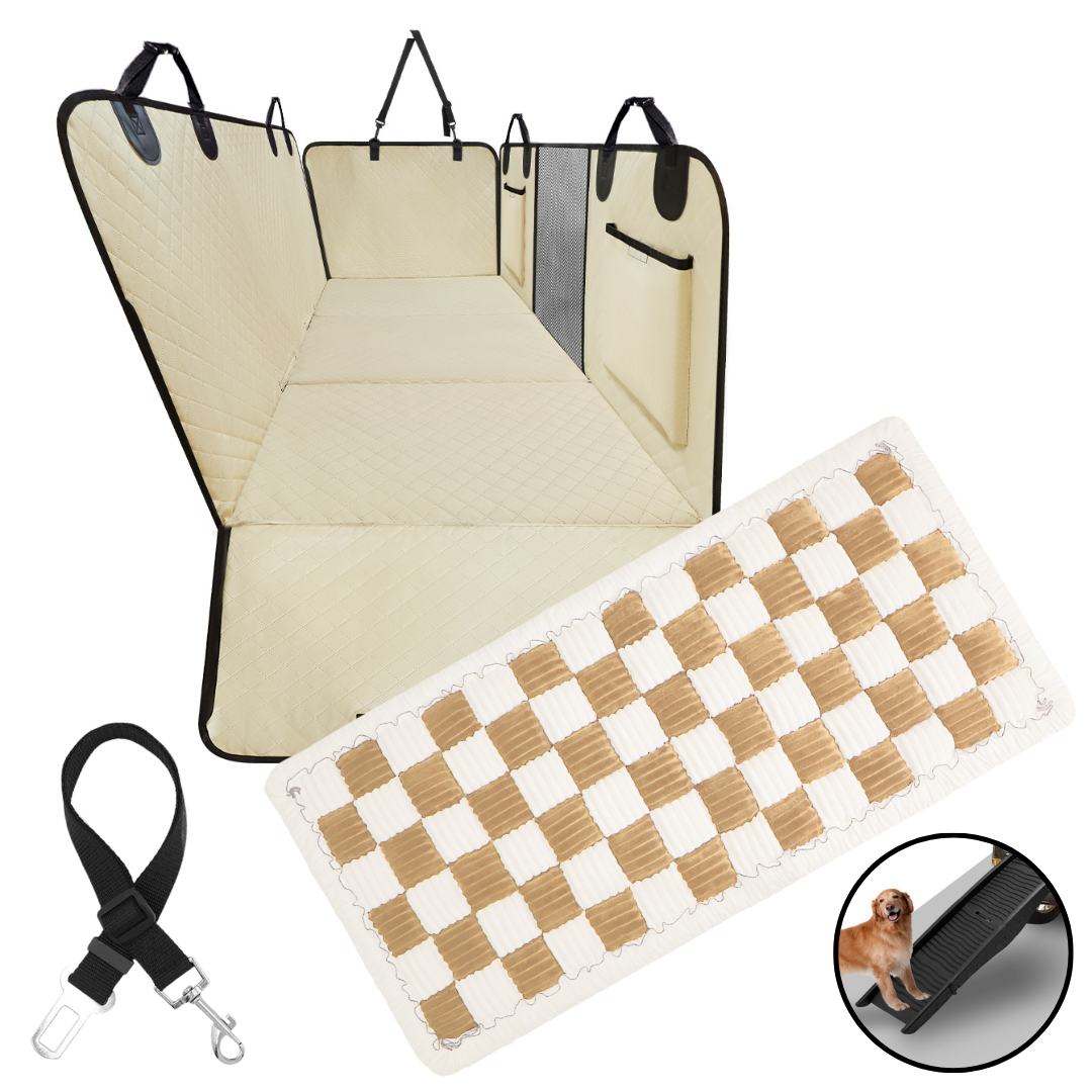 NEW Waterproof Hard Bottom Car & Truck Seat Foldable Hammock Cover With Storage Pockets, Side Flaps, Headrest Straps, Seat Anchors, & Mesh Window (+FREE SAFETY BELT!)