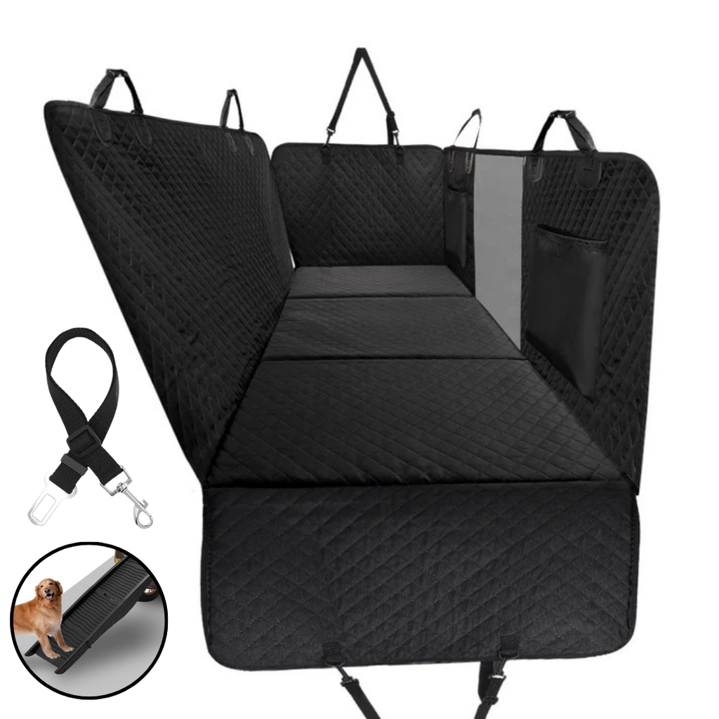 NEW Waterproof Hard Bottom Car & Truck Seat Foldable Hammock Cover With Storage Pockets, Side Flaps, Headrest Straps, Seat Anchors, & Mesh Window (+FREE SAFETY BELT!)