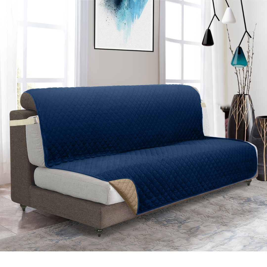 Classic Machine-Washable, Dryer-Safe Furniture Protector Couch Cover With Side Pockets & Back Straps (+2-In-1 Reversible