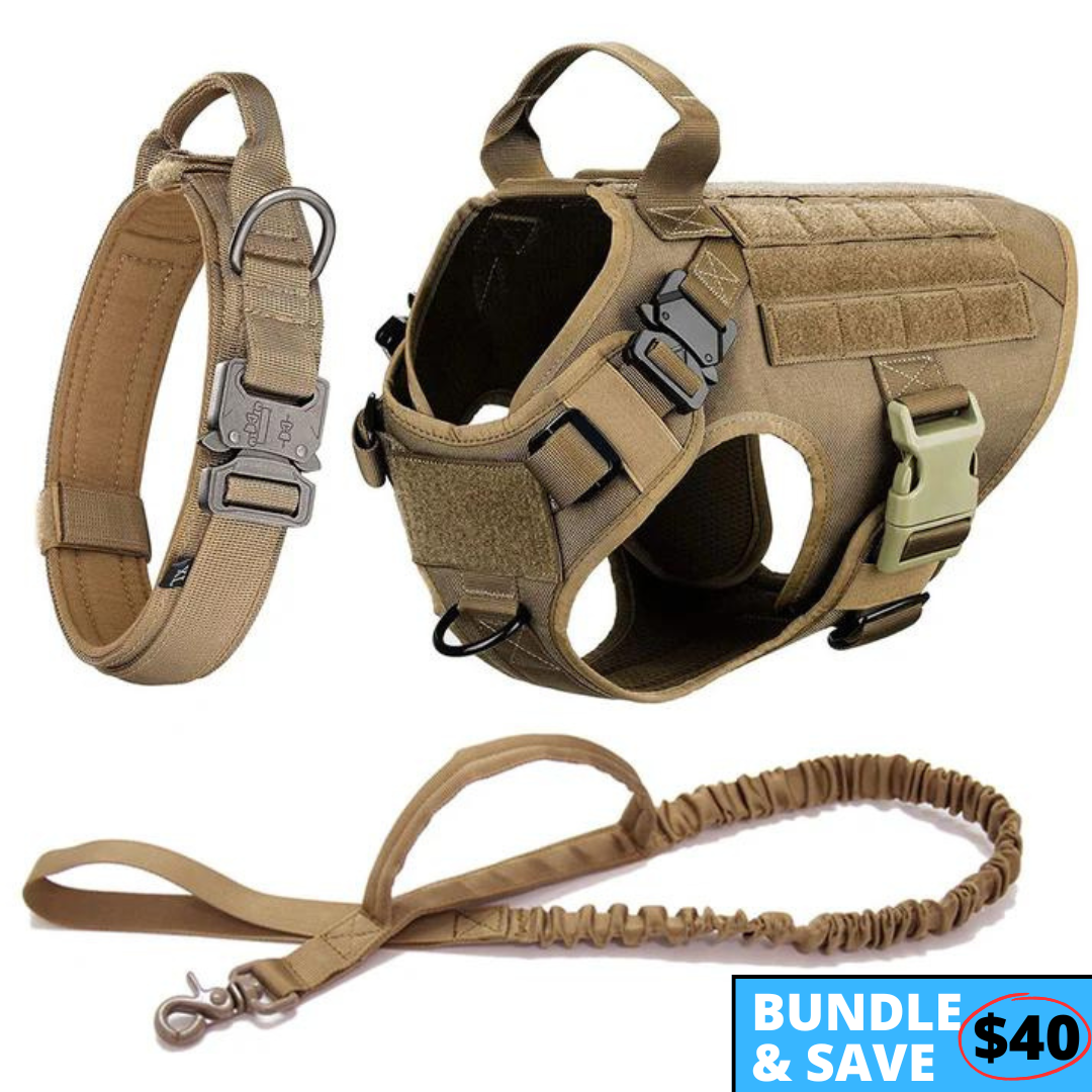 Classic Heavy-Duty Tactical No-Pull Team K9™ Dog Harness With Front & Back D-Rings, Quick-Release Metal-Buckles, Hook & Loop Panels, & Top Handle