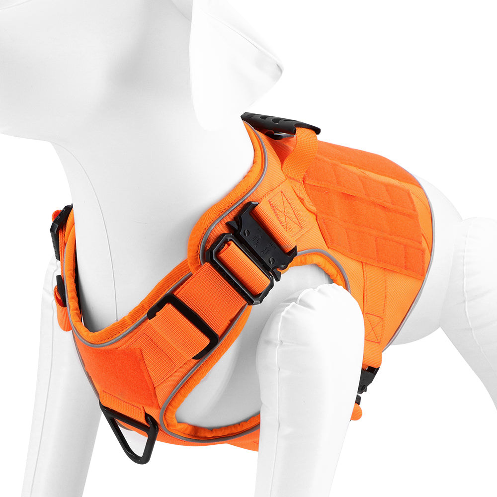 NEW Reflective Blaze Orange Team K9 Tactical No-Pull Dog Harness with 4 Metal Buckles, Reinforced Front V-Ring, & Reflective Strips (Available Now!)