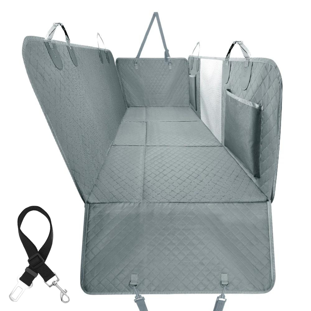 NEW Waterproof Hard Bottom Car & Truck Seat Foldable Hammock Cover With Storage Pockets, Side Flaps, Headrest Straps, Seat Anchors, & Mesh Window (+FREE SAFETY BELT!)