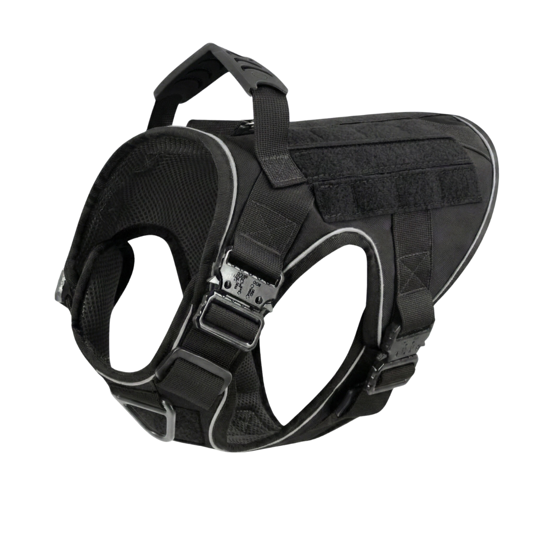 NEW Upgraded Tactical No-Pull Team K9™ Dog Harness with 4 Quick-Release Metal Buckles, Reinforced Front & Back V-Rings, Hook & Loop Panels, Adjustable Straps, Reflective Strips, & Top Handle