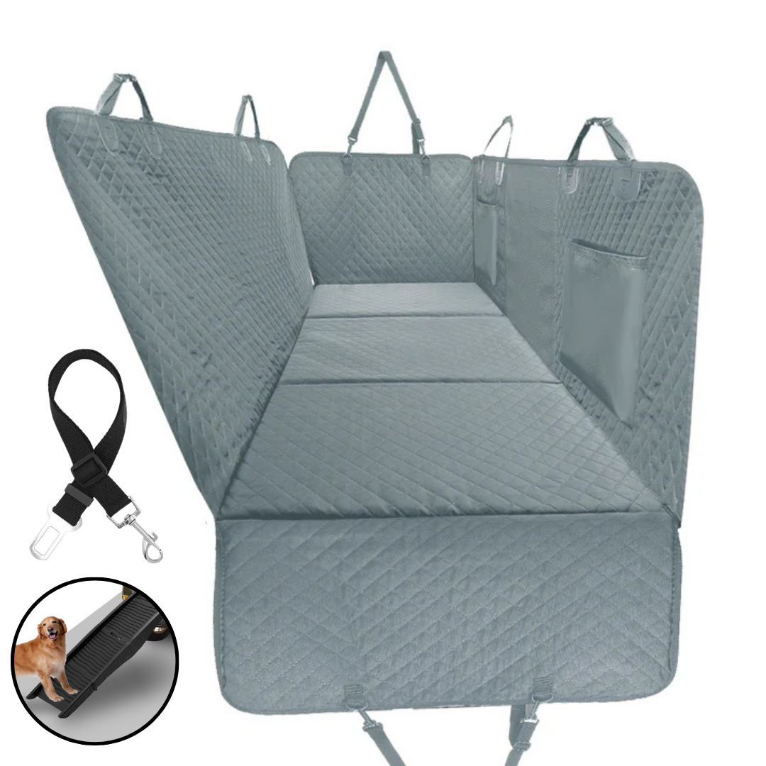 NEW Waterproof Hard Bottom Car & Truck Seat Foldable Hammock Cover With Storage Pockets, Side Flaps, Headrest Straps, Seat Anchors, & Mesh Window (+FREE SAFETY BELT!)