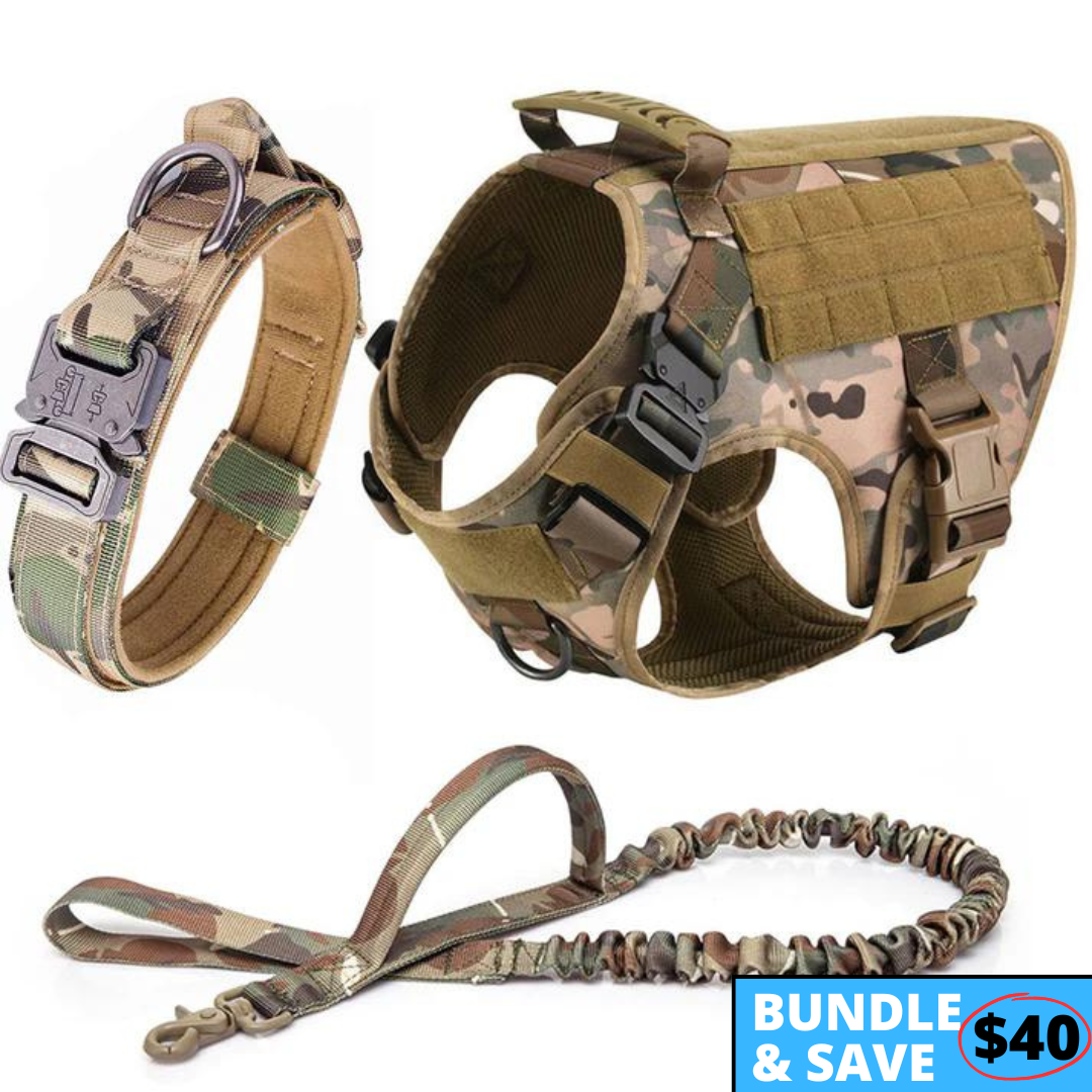 Classic Heavy-Duty Tactical No-Pull Team K9™ Dog Harness With Front & Back D-Rings, Quick-Release Metal-Buckles, Hook & Loop Panels, & Top Handle