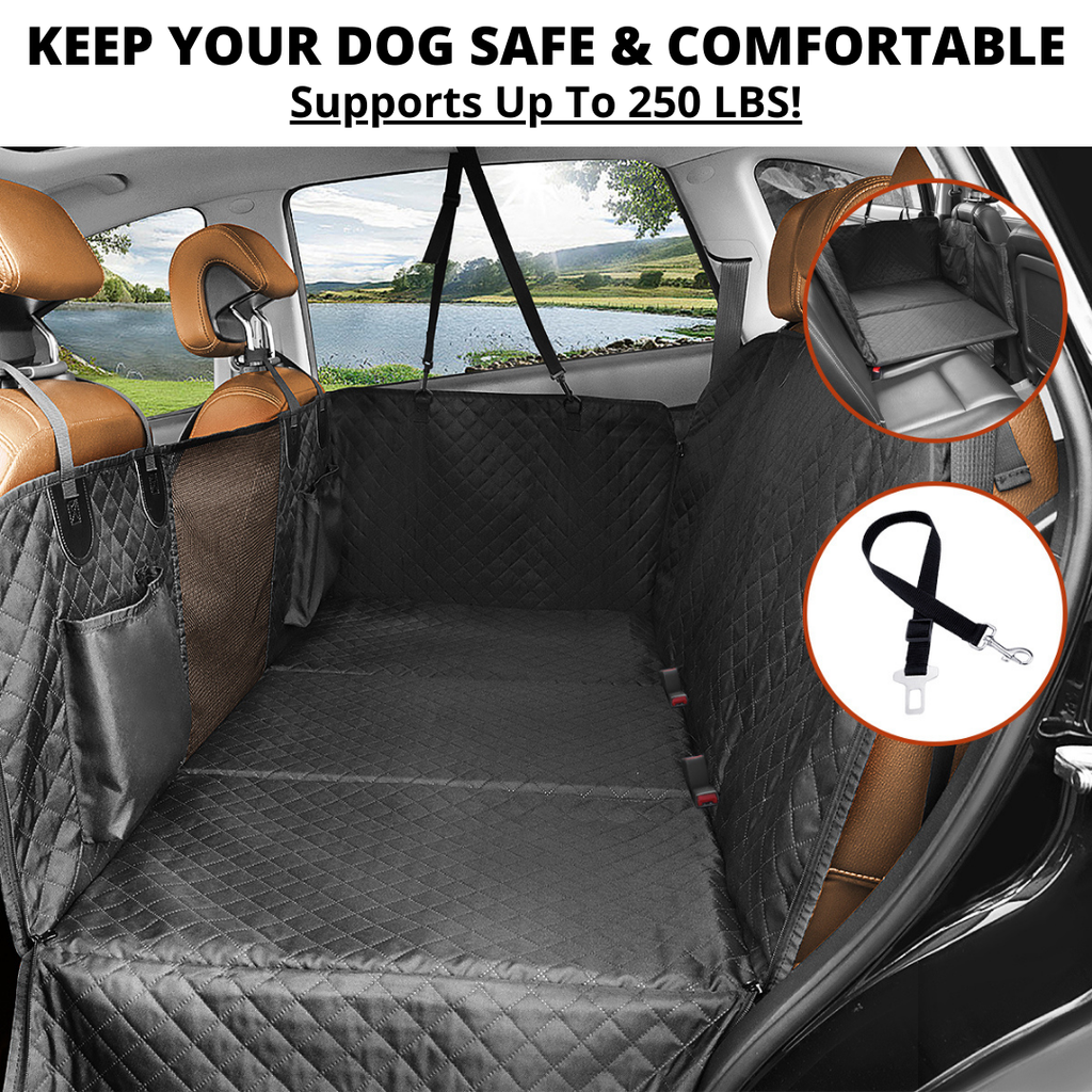 NEW Waterproof Hard Bottom Car & Truck Seat Foldable Hammock Cover With Storage Pockets, Side Flaps, Headrest Straps, Seat Anchors, & Mesh Window (+FREE SAFETY BELT!)