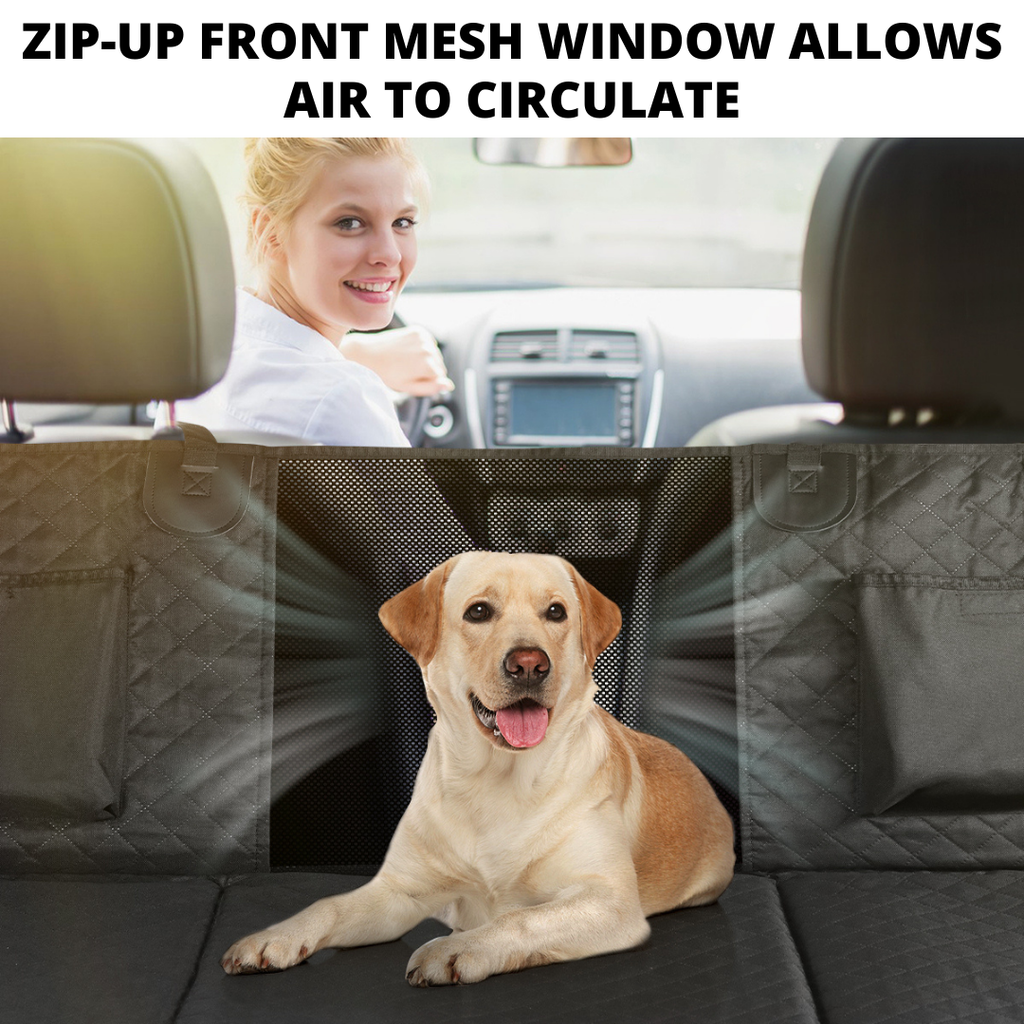 NEW Waterproof Hard Bottom Car & Truck Seat Foldable Hammock Cover With Storage Pockets, Side Flaps, Headrest Straps, Seat Anchors, & Mesh Window (+FREE SAFETY BELT!)