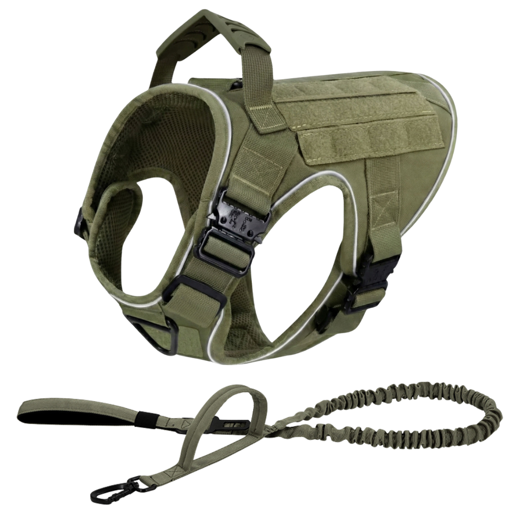 NEW Upgraded Tactical No-Pull Team K9™ Dog Harness with 4 Quick-Release Metal Buckles, Reinforced Front & Back V-Rings, Hook & Loop Panels, Adjustable Straps, Reflective Strips, & Top Handle