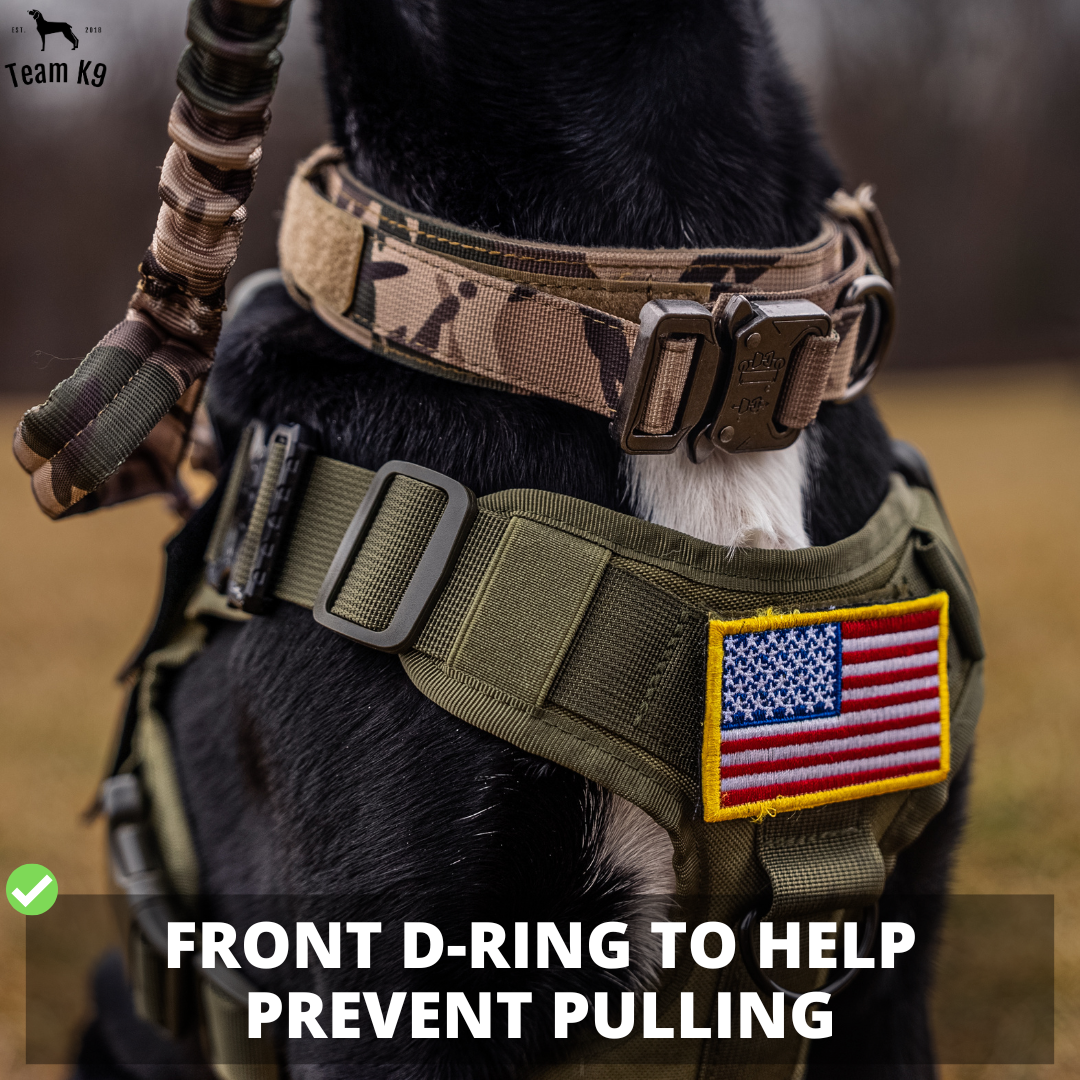 Classic Heavy-Duty Tactical No-Pull Team K9™ Dog Harness With Front & Back D-Rings, Quick-Release Metal-Buckles, Hook & Loop Panels, & Top Handle