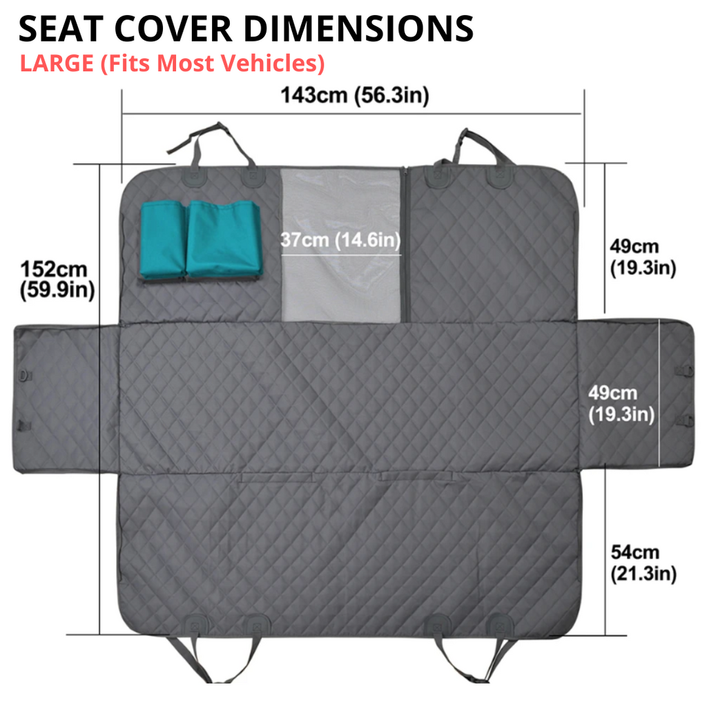 Waterproof Non-Slip Car Seat Hammock Cover With Pockets, Side Flaps, Headrest Straps, Seat-Anchors, & Mesh Window (+FREE SAFETY BELT!)