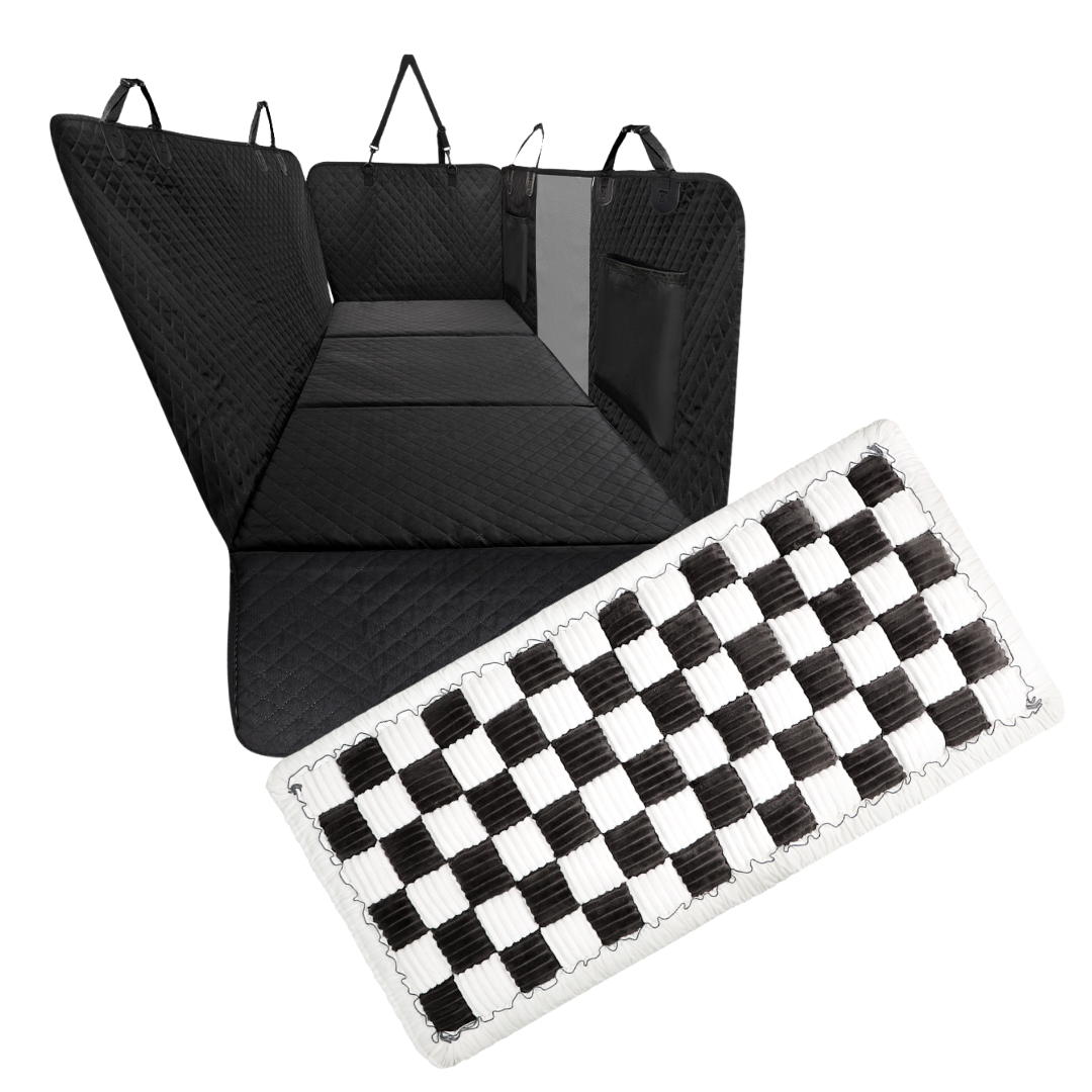 NEW Waterproof Hard Bottom Car & Truck Seat Foldable Hammock Cover With Storage Pockets, Side Flaps, Headrest Straps, Seat Anchors, & Mesh Window (+FREE SAFETY BELT!)