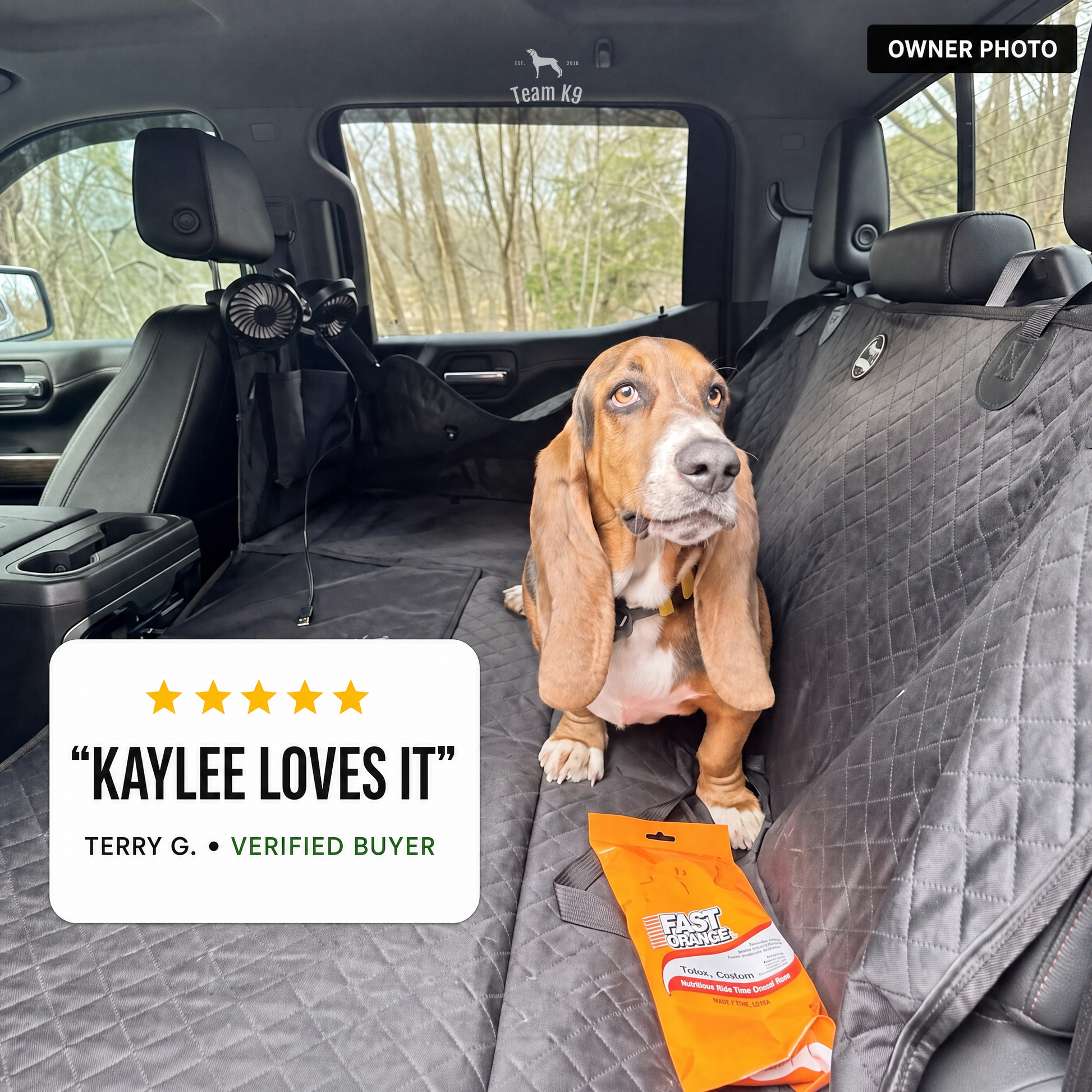 TK9 Swipe Story tk9-pdp-swipe-story-20260716 | dual-headrest-cooling-fans-usb-a | 07 | Kaylee customer review