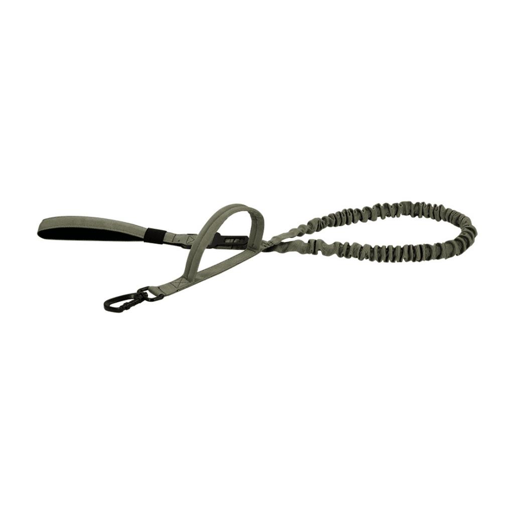 Heavy-Duty Double-Handle Tactical Bungee K9 Dog Leash with Padded Handles, Seatbelt Attachment, & Reinforced Swivel Clip