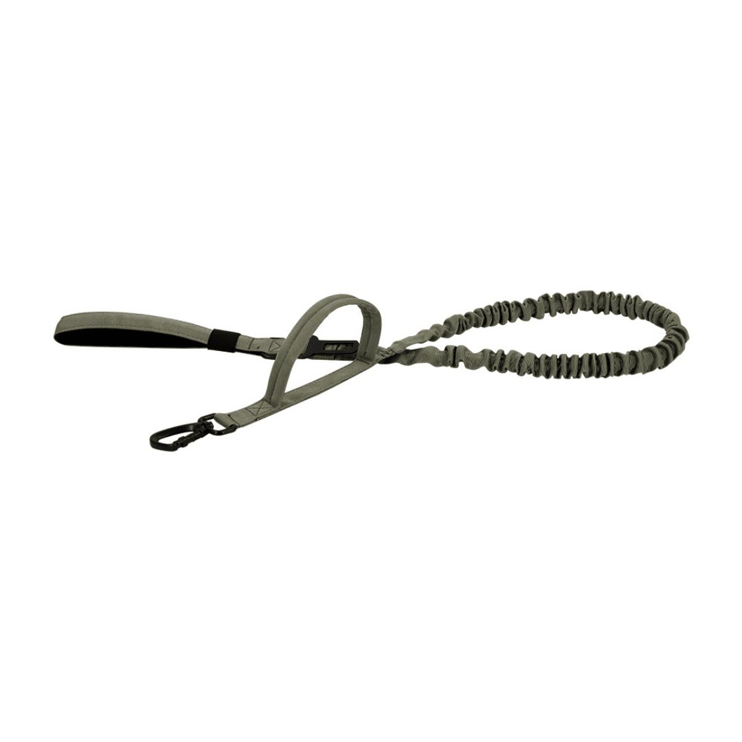 Heavy-Duty Double-Handle Tactical Bungee K9 Dog Leash with Padded Handles, Seatbelt Attachment, & Reinforced Swivel Clip