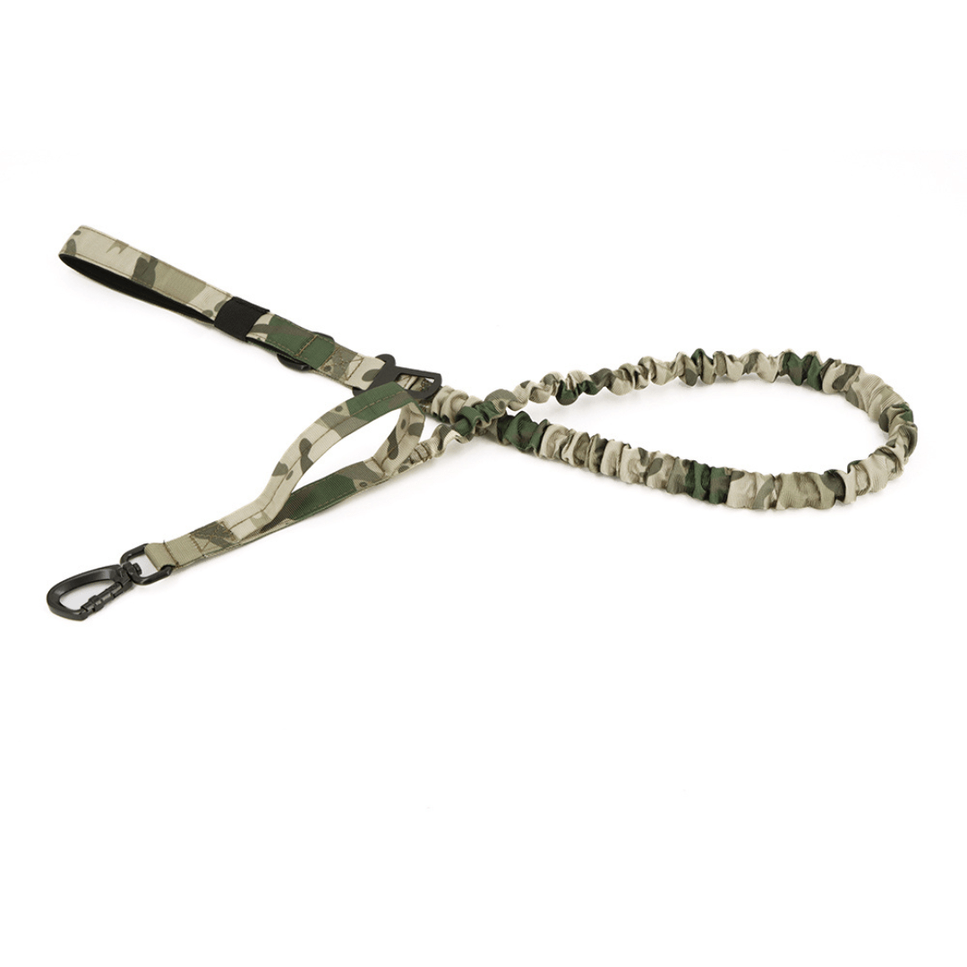 Heavy-Duty Double-Handle Tactical Bungee K9 Dog Leash with Padded Handles, Seatbelt Attachment, & Reinforced Swivel Clip