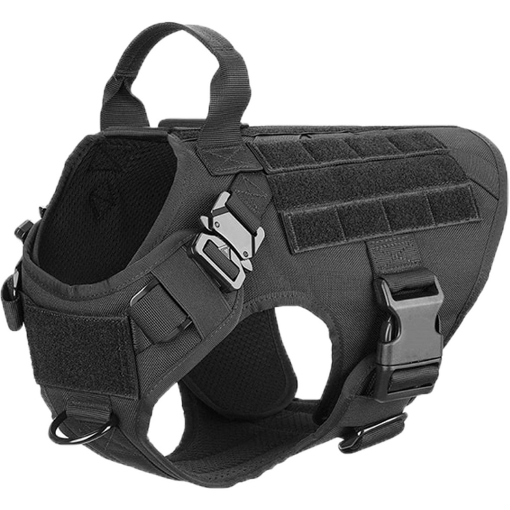 Classic Heavy-Duty Tactical No-Pull Team K9™ Dog Harness With Front & Back D-Rings, Quick-Release Metal-Buckles, Hook & Loop Panels, & Top Handle