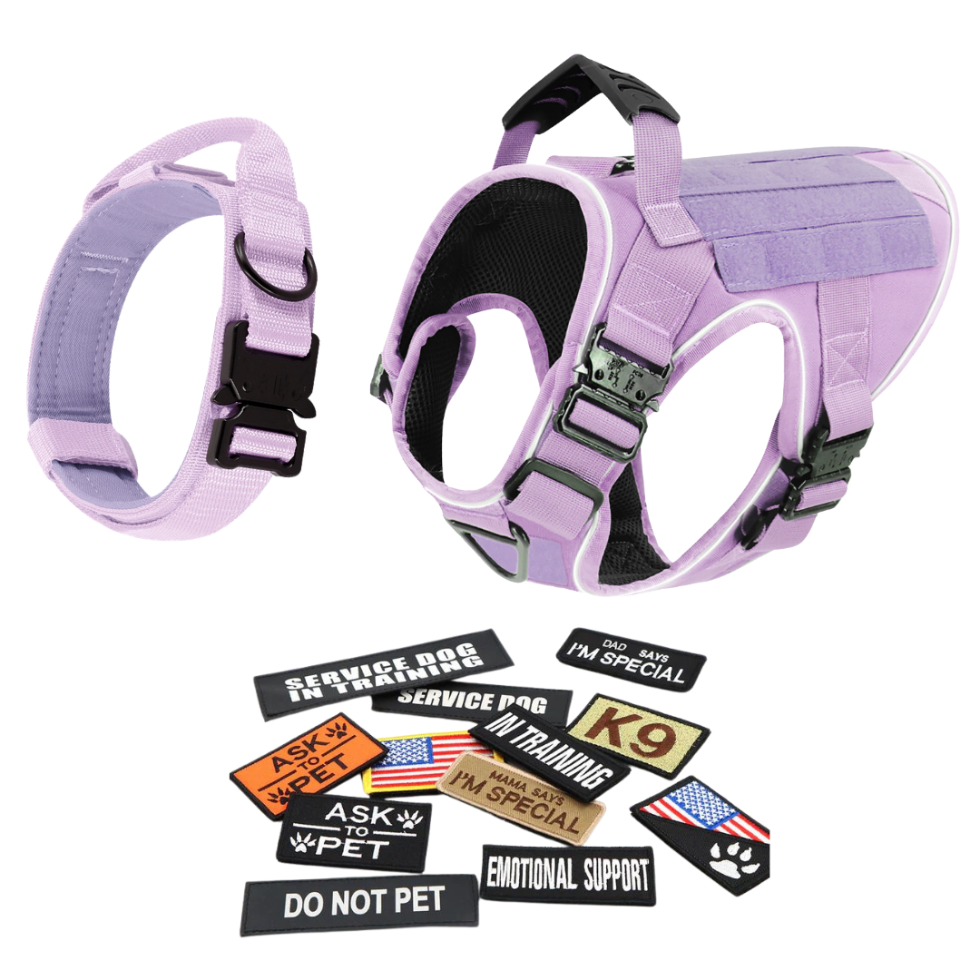 NEW Upgraded Tactical No-Pull Team K9™ Dog Harness with 4 Quick-Release Metal Buckles, Reinforced Front & Back V-Rings, Hook & Loop Panels, Adjustable Straps, Reflective Strips, & Top Handle