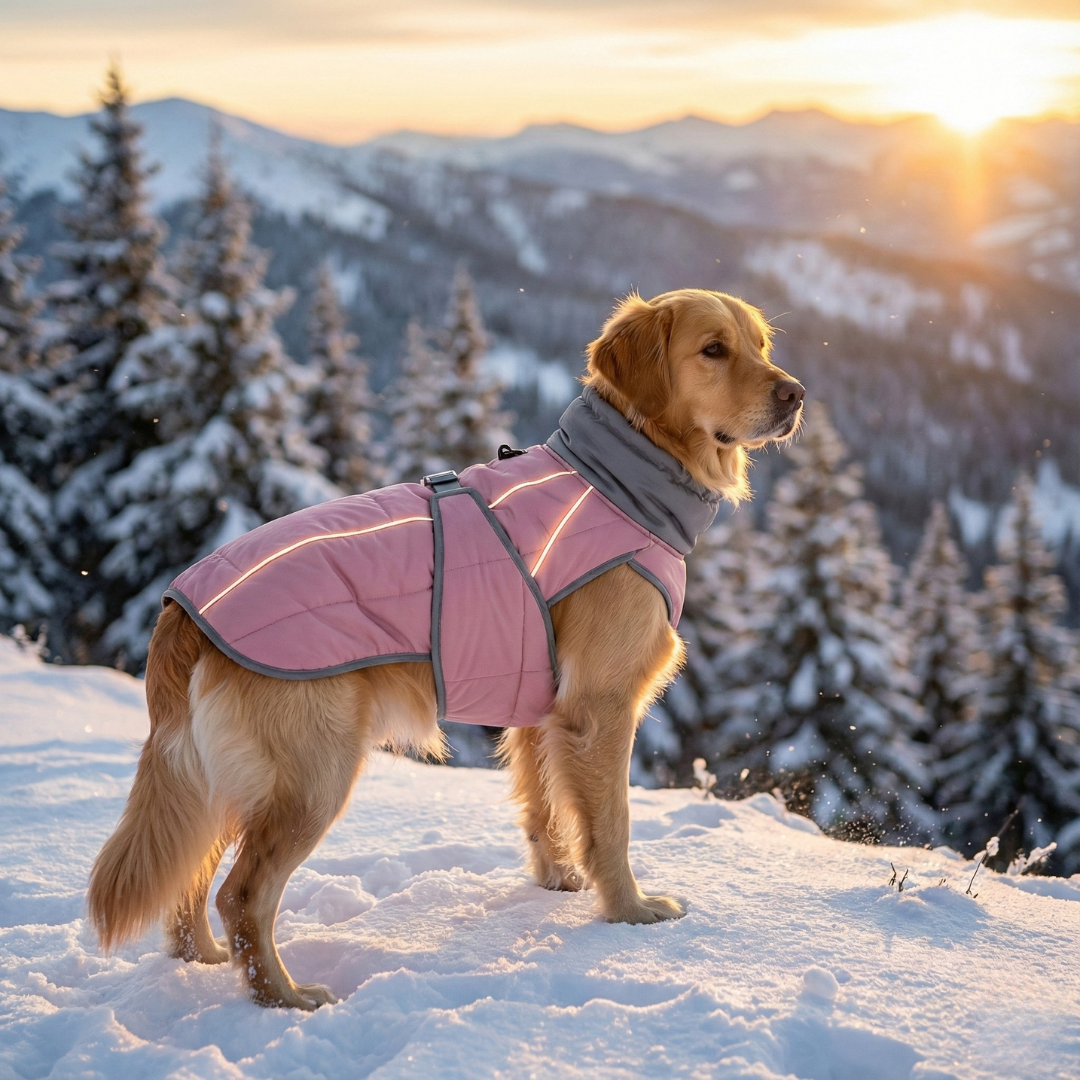 NEW Water-Resistant Dog Winter Coat With Reflective Strips, Adjustable Elastic Tighteners, & Safety Buckles