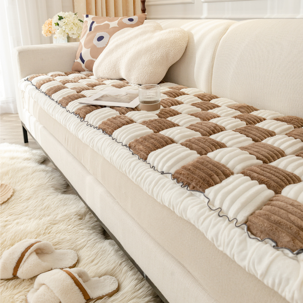 Team K9 2-in-1 Couch Cover & Dog Bed in Brown on a sofa