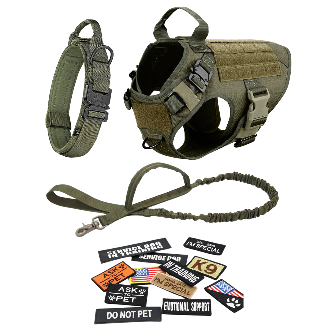 NEW Upgraded Heavy-Duty Tactical No-Pull Team K9™ Dog Harness With Front & Back D-Rings, Quick-Release Metal-Buckles, Hook & Loop Panels, & Top Handle