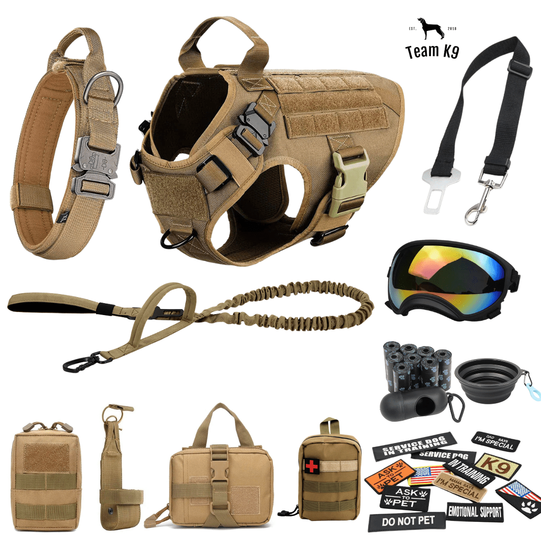 Classic Heavy-Duty Tactical No-Pull Team K9™ Dog Harness With Front & Back D-Rings, Quick-Release Metal-Buckles, Hook & Loop Panels, & Top Handle