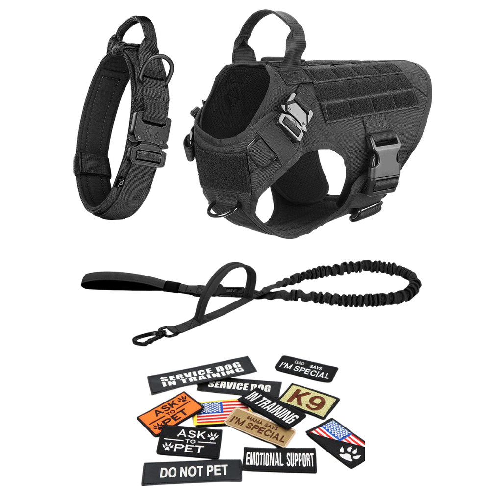 Classic Heavy-Duty Tactical No-Pull Team K9™ Dog Harness With Front & Back D-Rings, Quick-Release Metal-Buckles, Hook & Loop Panels, & Top Handle