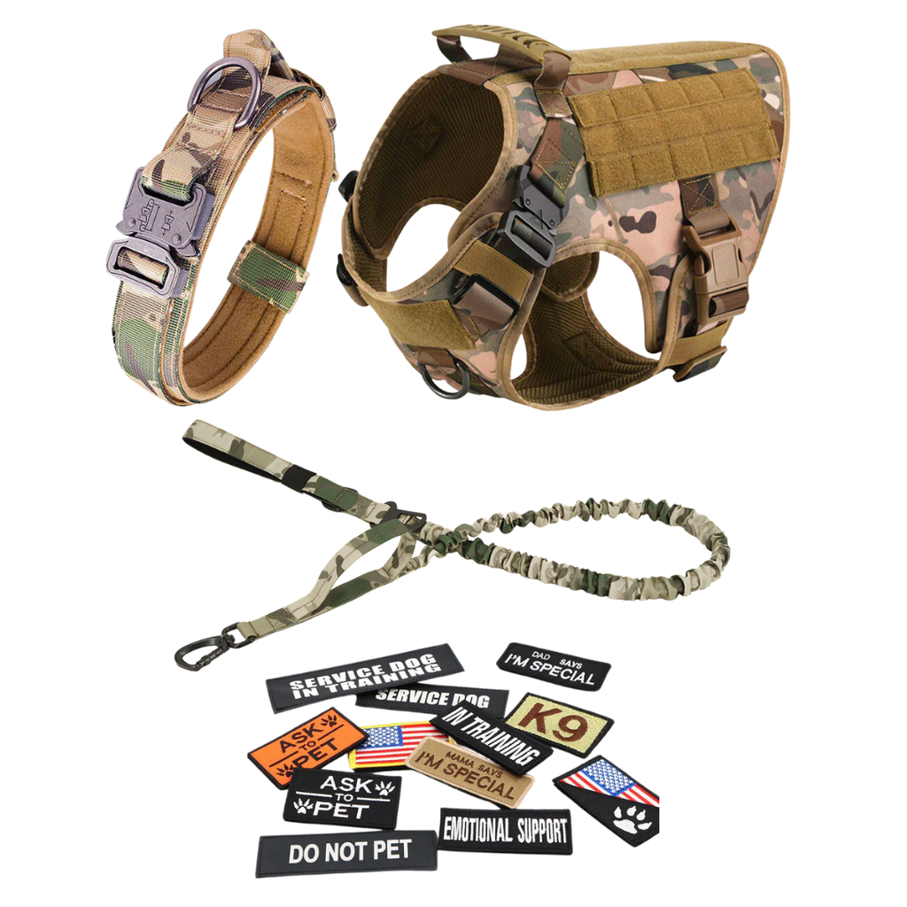 Classic Heavy-Duty Tactical No-Pull Team K9™ Dog Harness With Front & Back D-Rings, Quick-Release Metal-Buckles, Hook & Loop Panels, & Top Handle