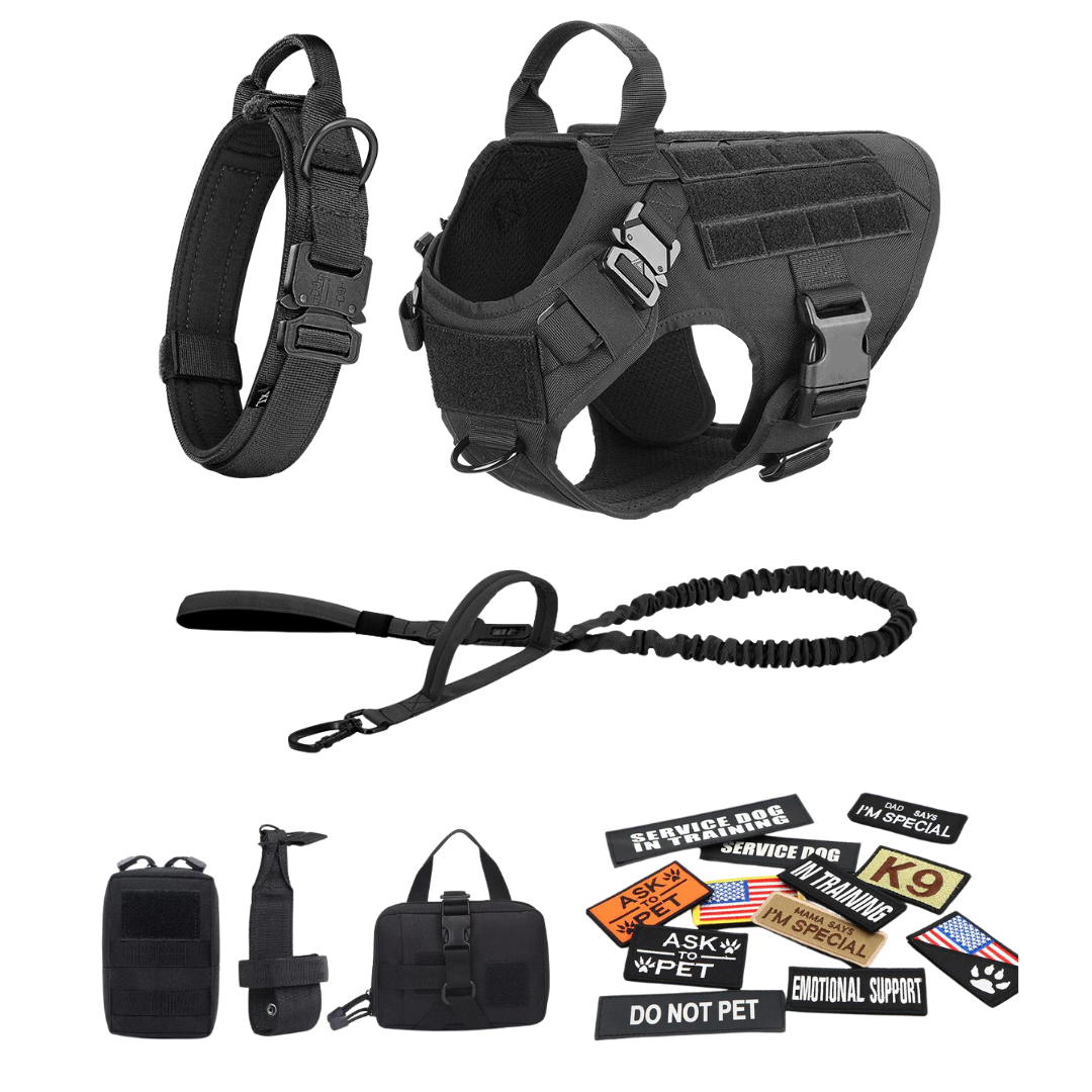 Classic Heavy-Duty Tactical No-Pull Team K9™ Dog Harness With Front & Back D-Rings, Quick-Release Metal-Buckles, Hook & Loop Panels, & Top Handle