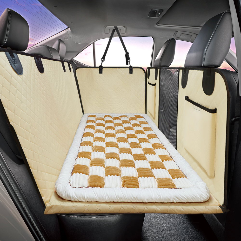 NEW Waterproof Hard Bottom Car & Truck Seat Foldable Hammock Cover With Storage Pockets, Side Flaps, Headrest Straps, Seat Anchors, & Mesh Window (+FREE SAFETY BELT!)