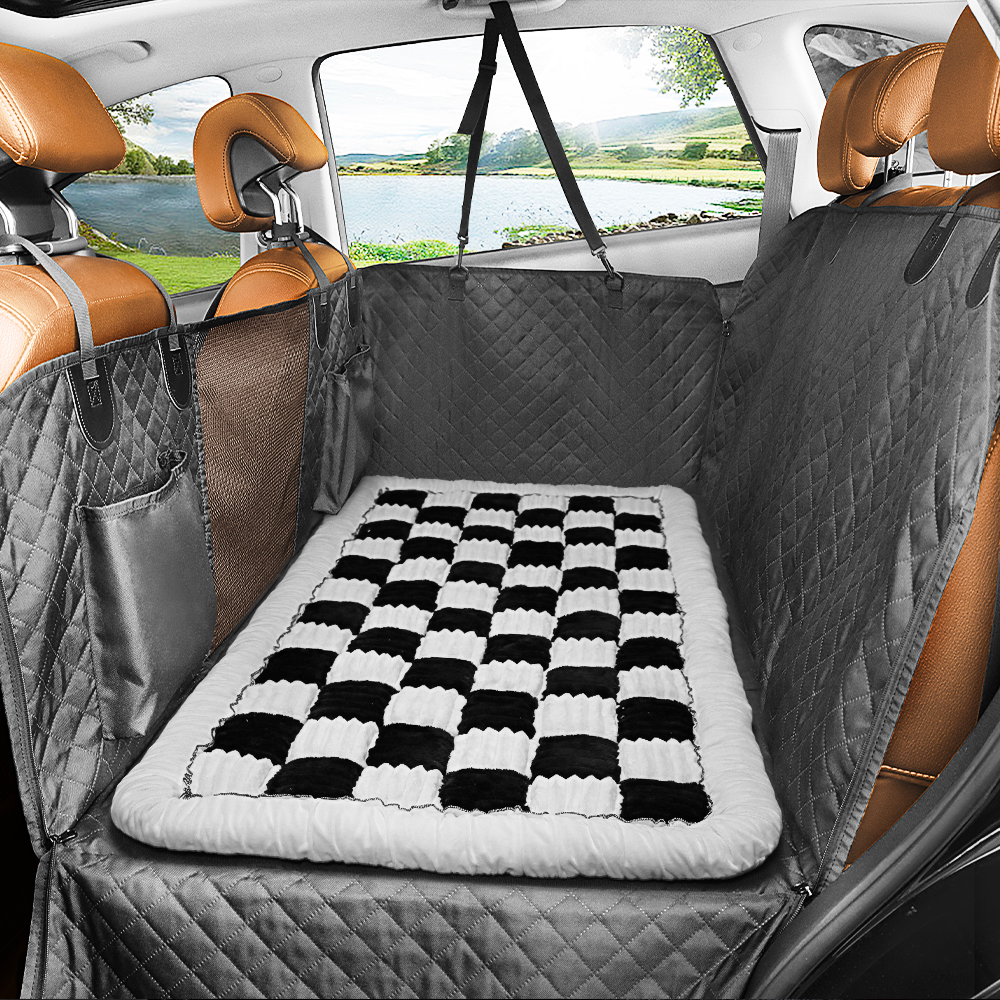 NEW Waterproof Hard Bottom Car & Truck Seat Foldable Hammock Cover With Storage Pockets, Side Flaps, Headrest Straps, Seat Anchors, & Mesh Window (+FREE SAFETY BELT!)