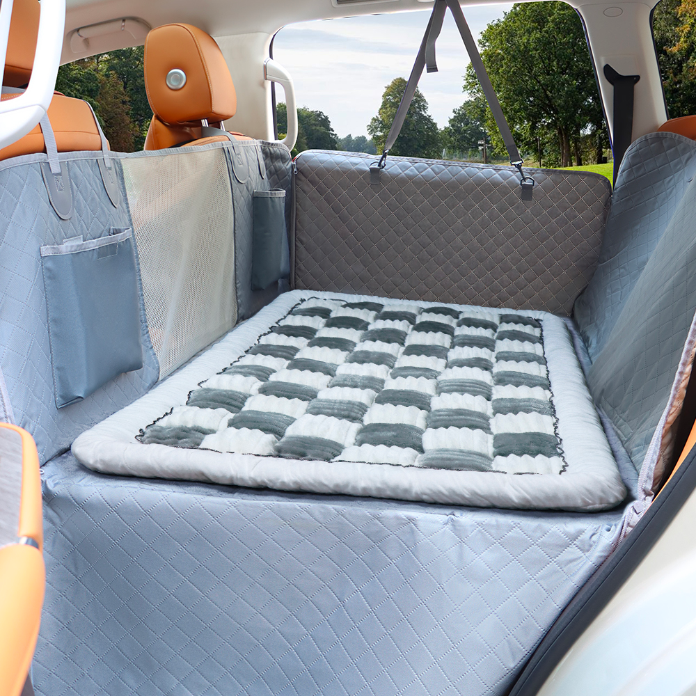 NEW Waterproof Hard Bottom Car & Truck Seat Foldable Hammock Cover With Storage Pockets, Side Flaps, Headrest Straps, Seat Anchors, & Mesh Window (+FREE SAFETY BELT!)