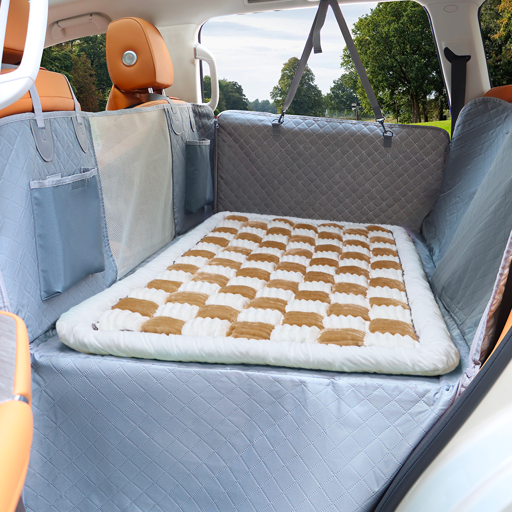 NEW Waterproof Hard Bottom Car & Truck Seat Foldable Hammock Cover With Storage Pockets, Side Flaps, Headrest Straps, Seat Anchors, & Mesh Window (+FREE SAFETY BELT!)