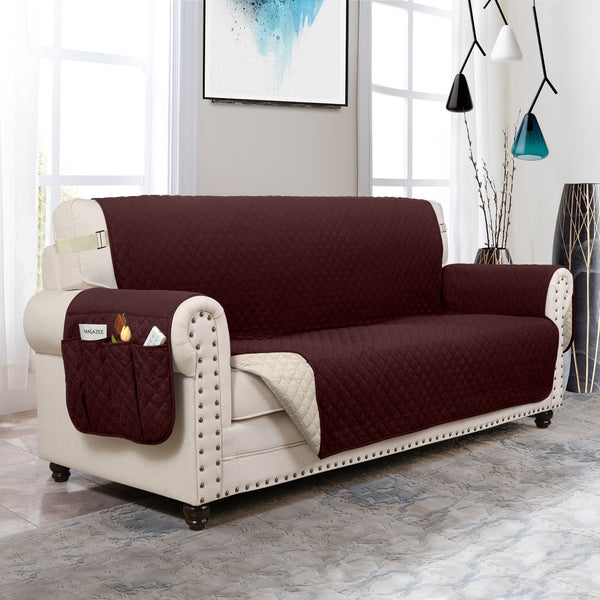 Classic Machine-Washable, Dryer-Safe Furniture Protector Couch Cover With Side Pockets & Back Straps (+2-In-1 Reversible Colors!)