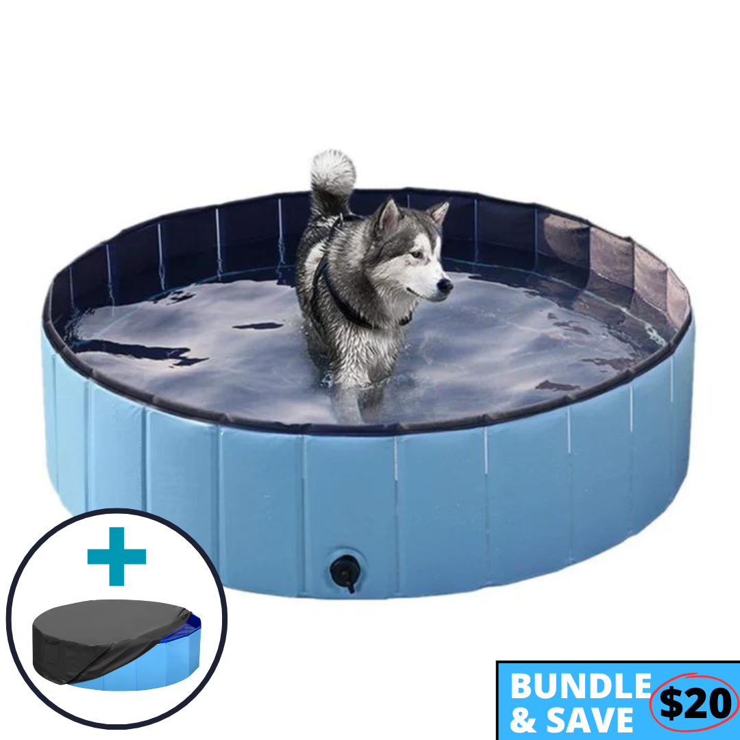 NEW Pop-Up Foldable Outdoor Dog Bath & Swimming Pool With Side Drain (Aqua Blue)