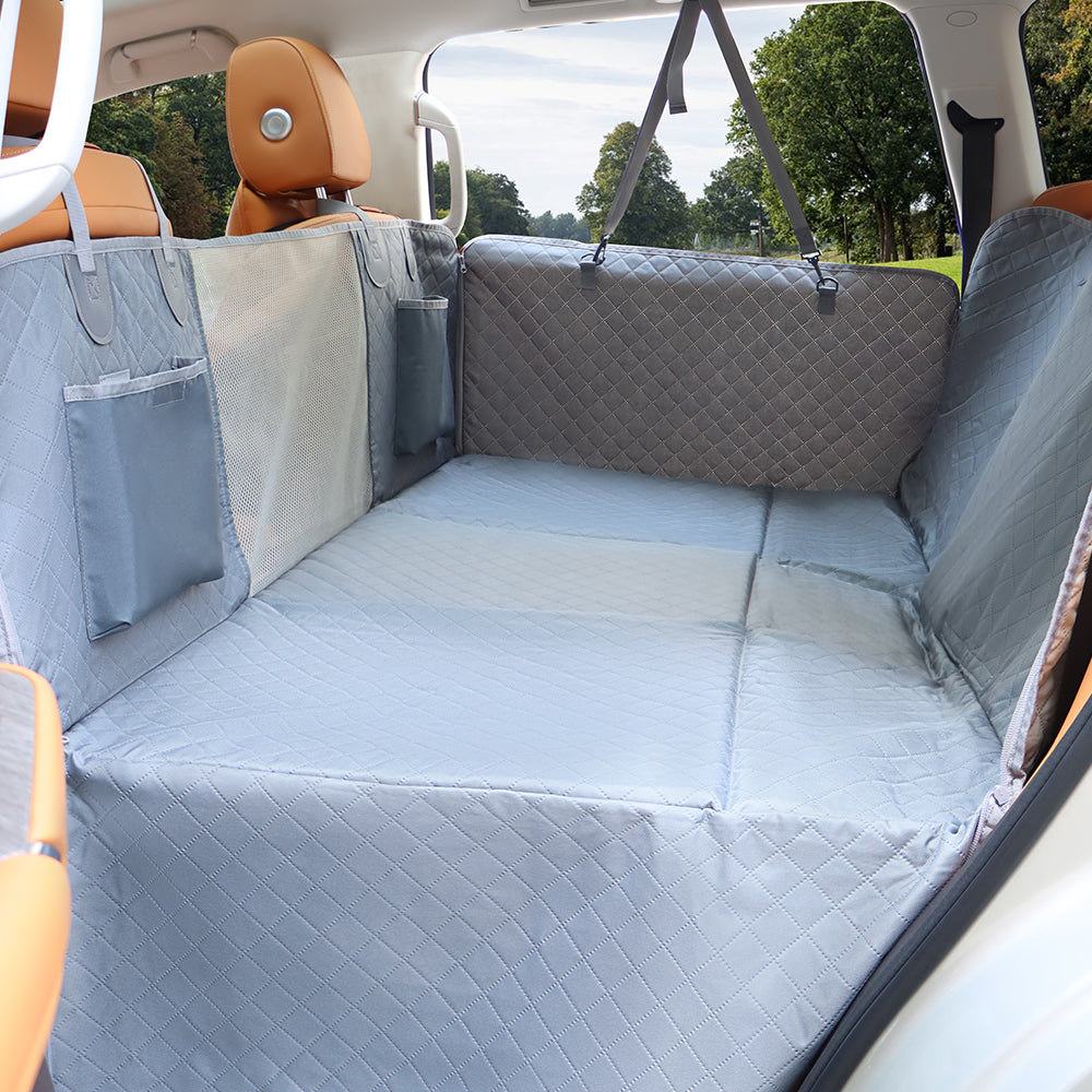 NEW Waterproof Hard Bottom Car & Truck Seat Foldable Hammock Cover With Storage Pockets, Side Flaps, Headrest Straps, Seat Anchors, & Mesh Window (+FREE SAFETY BELT!)