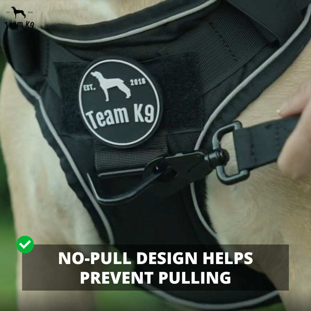 NEW Upgraded Tactical No-Pull Team K9™ Dog Harness with 4 Quick-Release Metal Buckles, Reinforced Front & Back D-Rings, Hook & Loop Panels, Adjustable Straps, Reflective Strips, & Top Handle