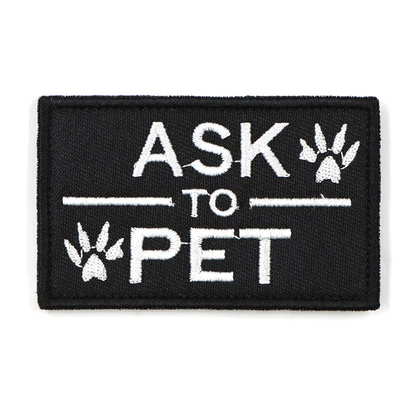 Black 'Ask To Pet' Hook & Loop Patch For Harness