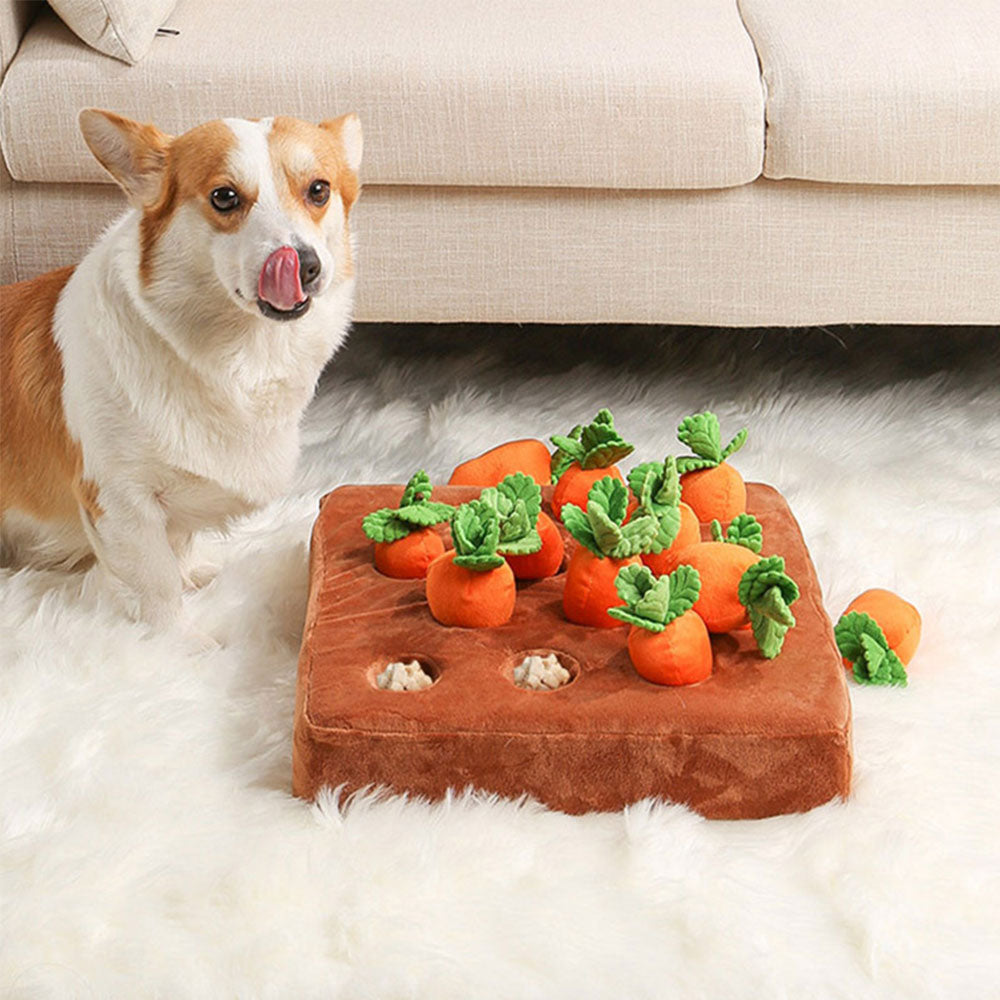 Plush Carrot Craze Dog Foraging Toy & Interactive Puzzle Toy For