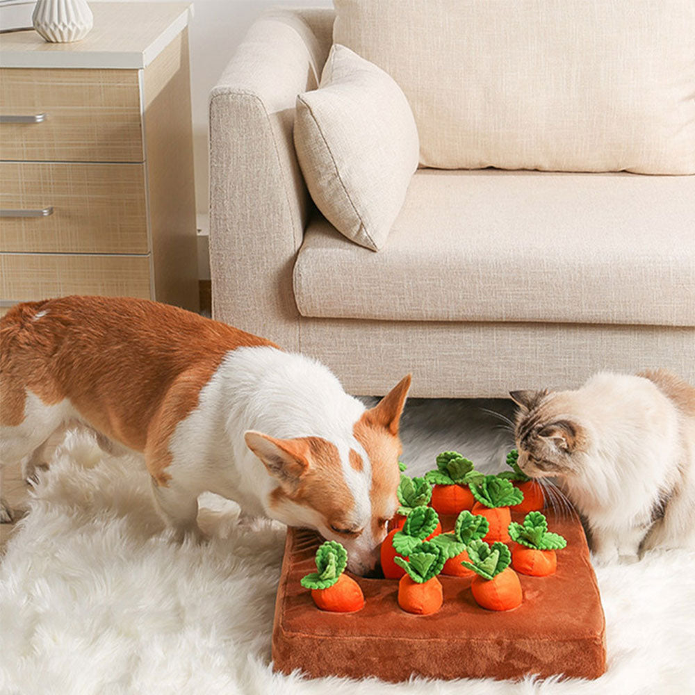 Plush Carrot Craze Dog Foraging Toy & Interactive Puzzle Toy For