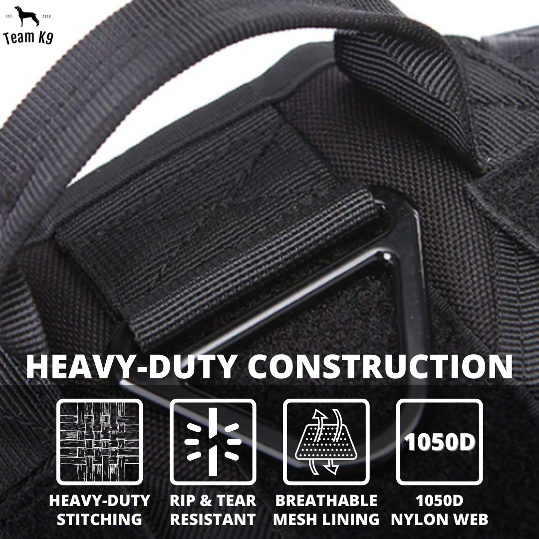 NEW 10-In-1 Tactical K9 Harness System - Full Set Dog Harness Bundle (Includes: Tactical No-Pull Dog Harness + Bungee Leash + Collar + MOLLE Pouches + First Aid Kit + 12 Hook & Loop Patches + Dog Goggles + Safety Belt + Travel Water Bowl + Dog Waste Bags)