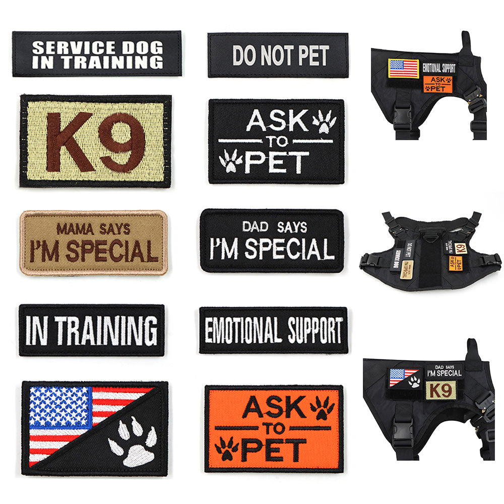 14er Tactical K9 Dog Patches (12-Pack) Hook & Loop, 3inch x 2Inch Embroidery & High Visibility Perfect for Harness, Vest, Collar, Leash, in Training