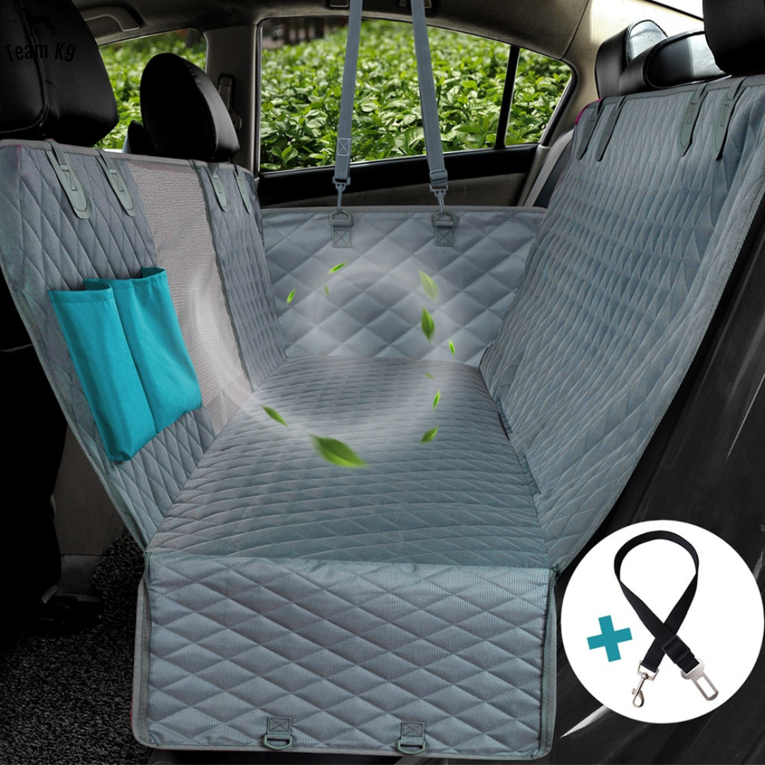 Waterproof Non-Slip Car Seat Hammock Cover With Pockets, Side Flaps, Headrest Straps, Seat-Anchors, & Mesh Window (+FREE SAFETY BELT!)