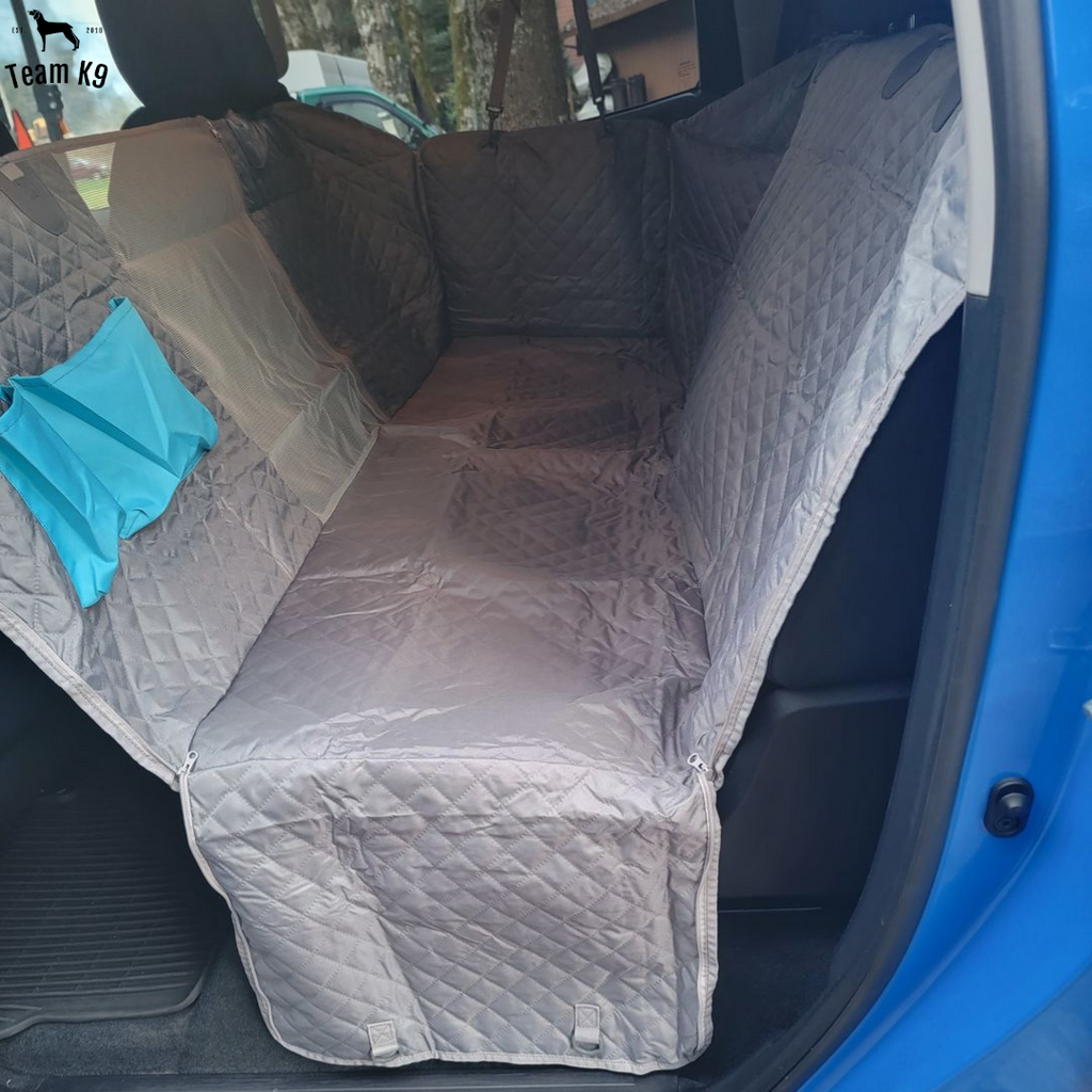Waterproof Non-Slip Car Seat Hammock Cover With Pockets, Side Flaps, Headrest Straps, Seat-Anchors, & Mesh Window (+FREE SAFETY BELT!)