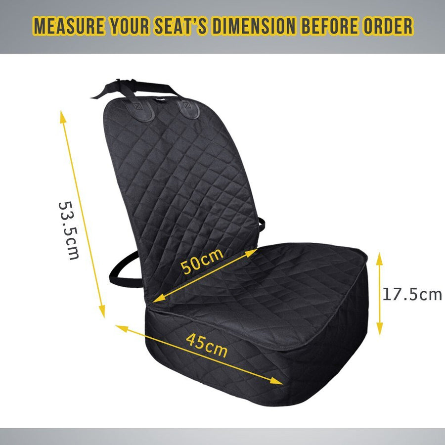Team K9 single-seat cover dimensions: 53.5 cm tall, 50 cm wide, 45 cm deep, 17.5 cm skirt