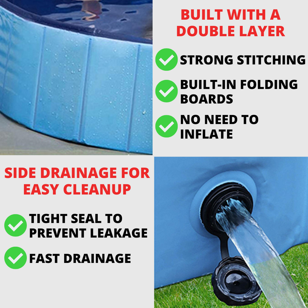 NEW Pop-Up Foldable Outdoor Dog Bath & Swimming Pool With Side Drain (Aqua Blue)